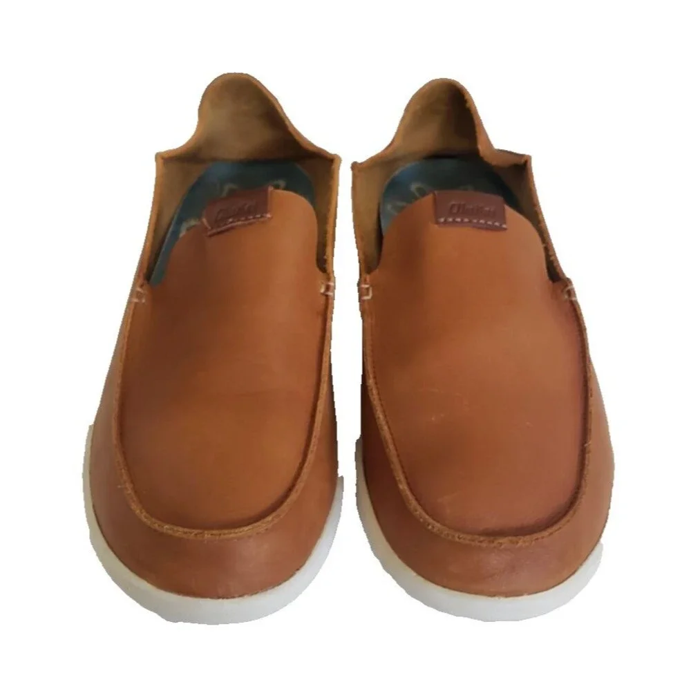 Olukai Nalukai 10379-FX19 Drop In Heel Brown Leather Loafer Slip On Men's SZ 10